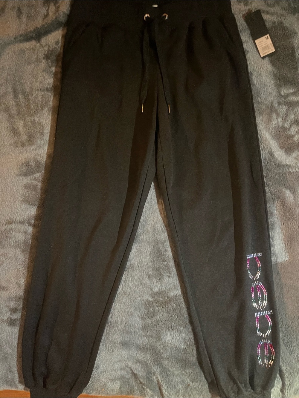 Black Jogger Sweatpants with Embellished  bebe Logo